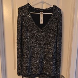 Apt. 9 Black and Silver V-Neck Sweater